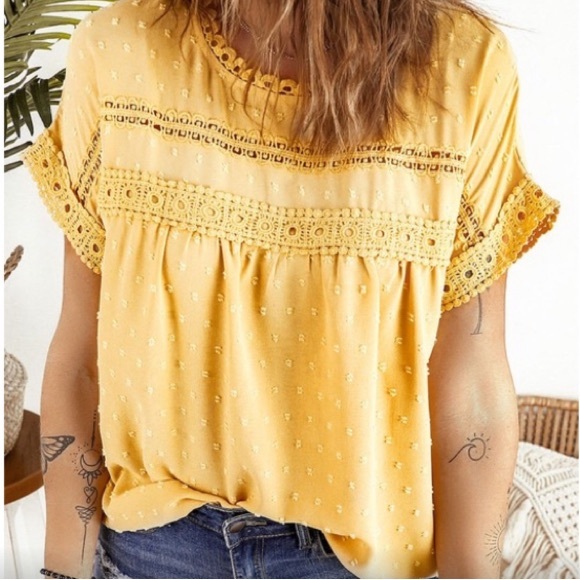 Yellow Swiss Dot Button Detail Blouse - Picture 2 of 4